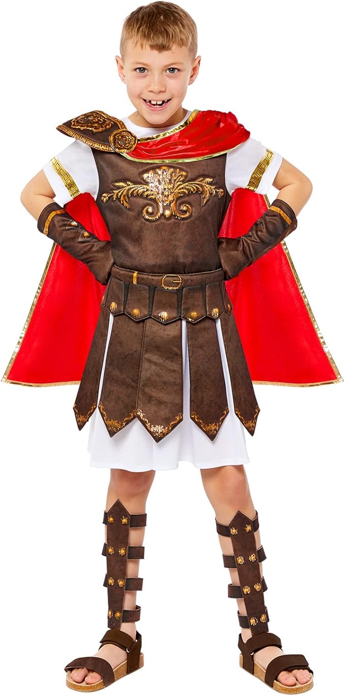 amscan 9916079 男孩课程角斗士战士豪华历史服装,红色,10-12 岁